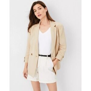 Ann Taylor Toasted Oats Relaxed Linen Blazer Large Neutral Casual Oversized